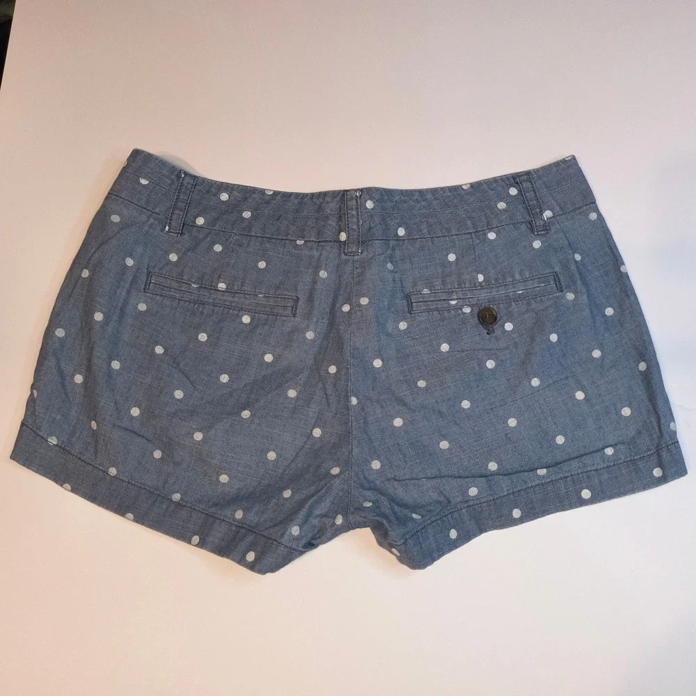 J. Crew Polka Dot City Fit Mini Shorts Blue Chambray Cotton Size 6 50711